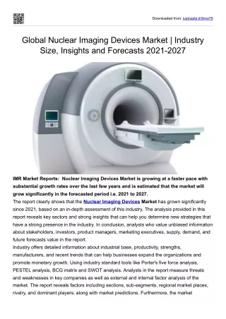 Global Nuclear Imaging Devices Market | Industry Size, Insights and Forecasts 20