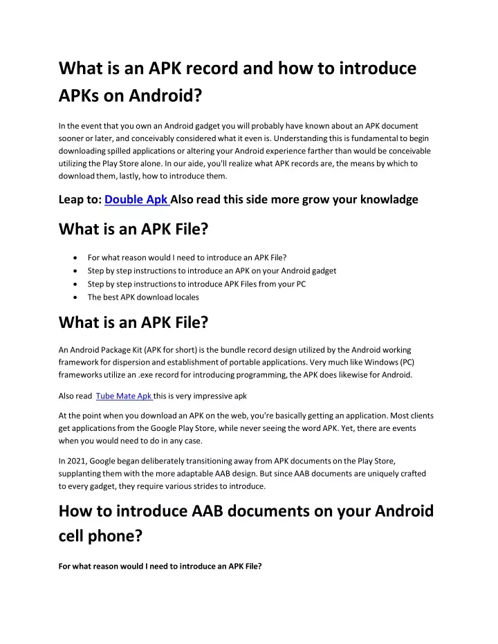 what is an apk record and how to introduce apks on android