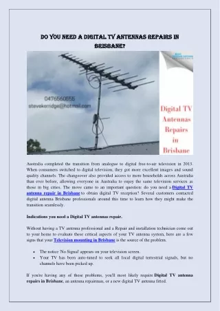 Do you need a Digital TV Antennas repairs in Brisbane