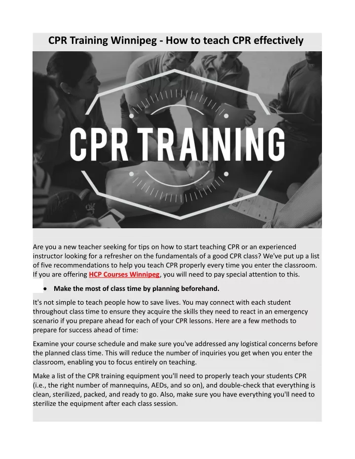 cpr training winnipeg how to teach cpr effectively