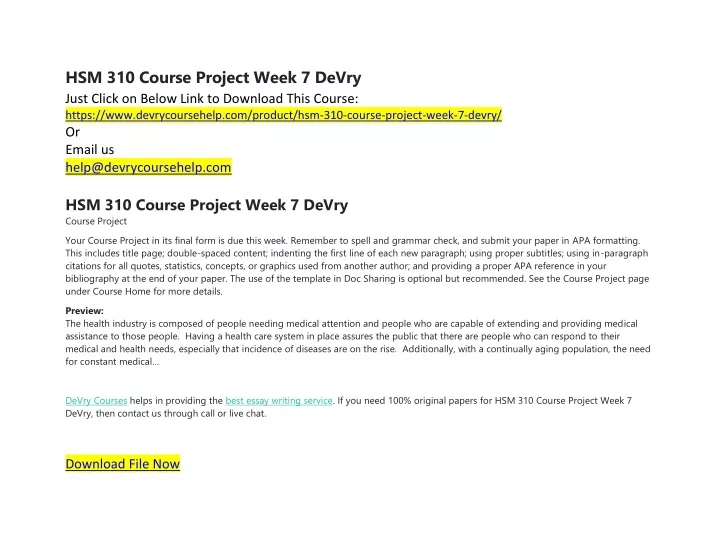 hsm 310 course project week 7 devry just click