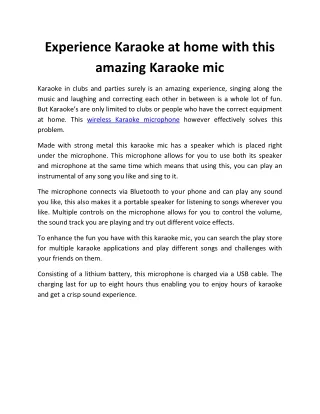 Experience Karaoke at home with this amazing Karaoke mic