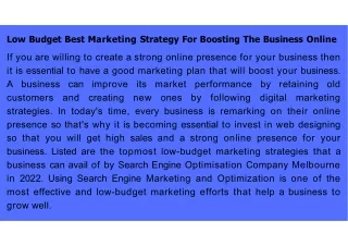 Low Budget Best Marketing Strategy For Boosting The Business Online