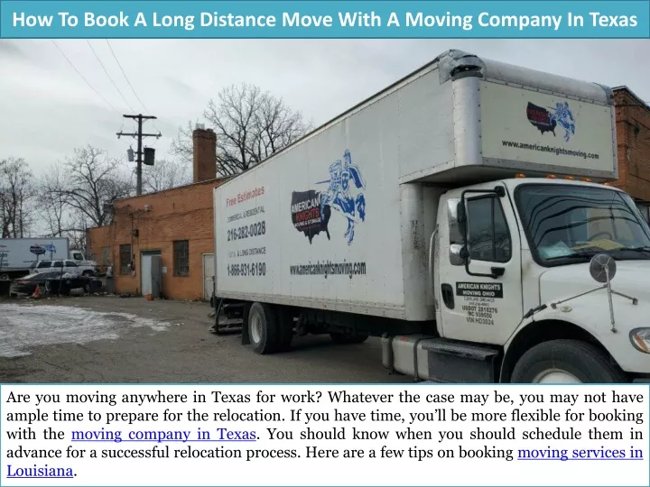 how to book a long distance move with a moving company in texas