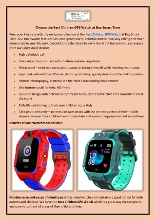 Choose the Best Children GPS Watch at Buy Smart Time