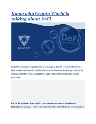 Know why Crypto World is talking about DeFi