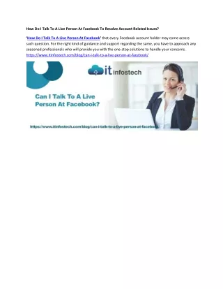 How Do I Talk To A Live Person At Facebook To Resolve Account Related Issues?