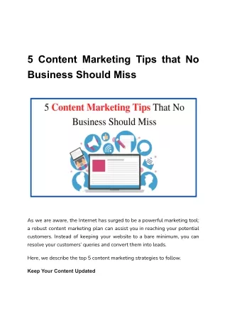 5 Content Marketing Tips that No Business Should Miss