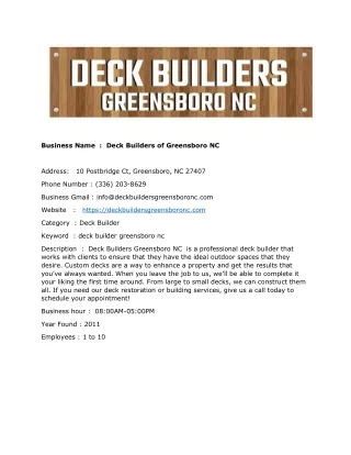 Deck Builders of Greensboro NC