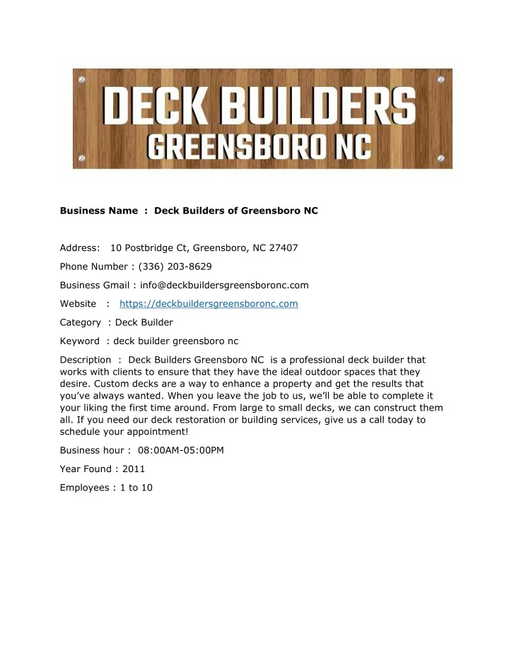 business name deck builders of greensboro nc
