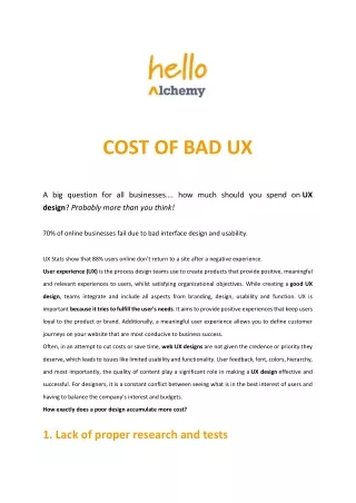 COST OF BAD UX - Alchemy Interactive