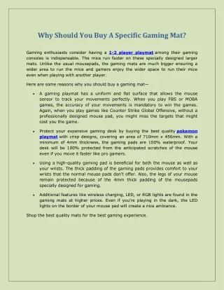 why should you buy a specific gaming mat