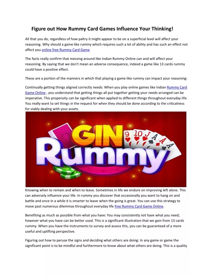 figure out how rummy card games influence your