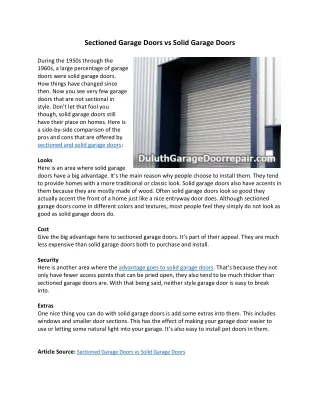 Duluth Sectioned Garage Doors vs Solid Garage Doors