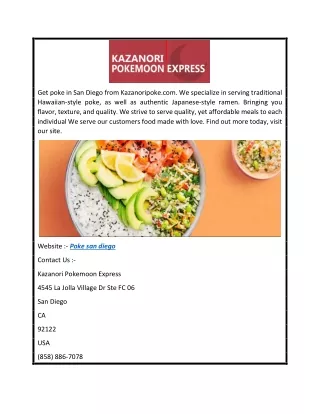 Poke san diego  kazanoripoke.com