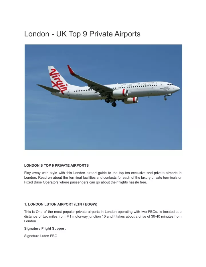 london uk top 9 private airports