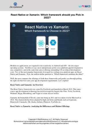 react native or xamarin which framework should