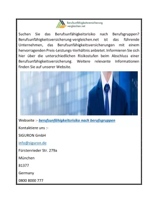 Berufsunfähigkeitsrisiko nach Berufsgruppe  Berufsunfähigkeitsversicherung-vergleichen.net