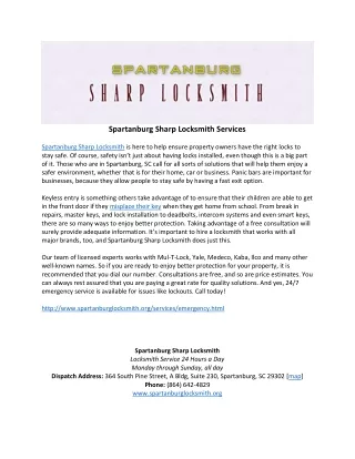 Spartanburg Sharp Locksmith Services