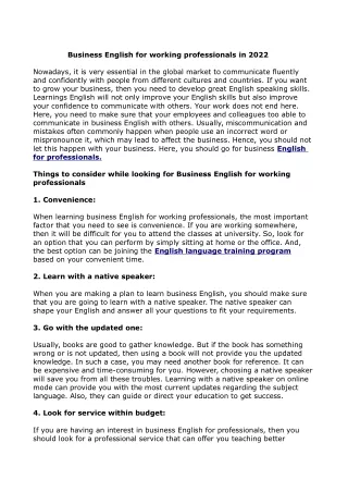 Business English for working professionals in 2022