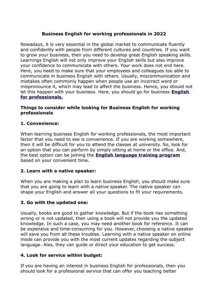 business english for working professionals in 2022