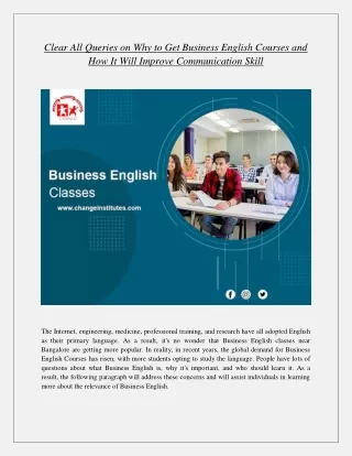 Clear All Queries on Why to Get Business English Courses and How It Will Improve Communication Skill