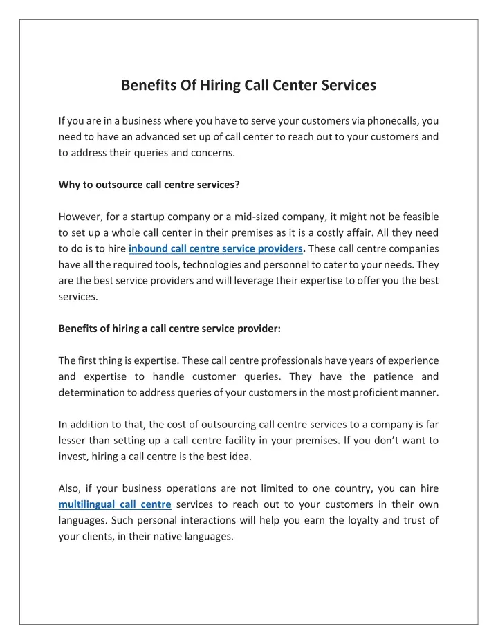 benefits of hiring call center services