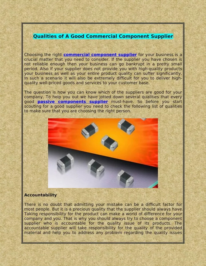 qualities of a good commercial component supplier