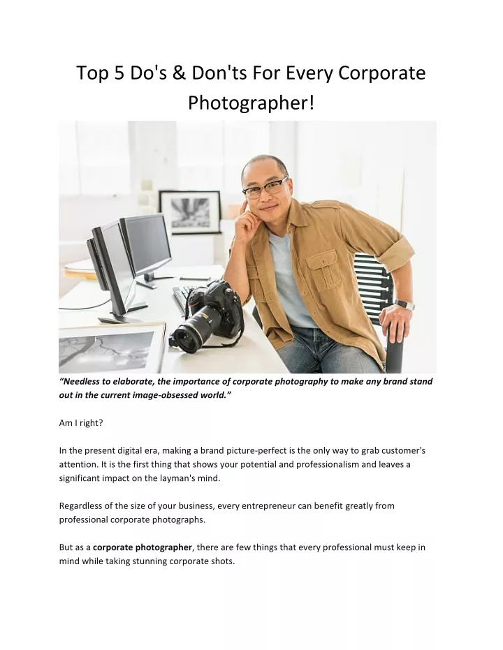 top 5 do s don ts for every corporate photographer