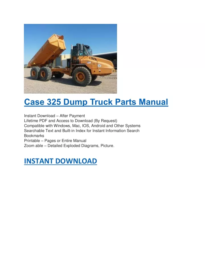 case 325 dump truck parts manual instant download