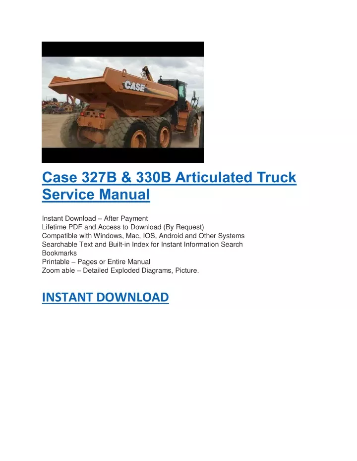 case 327b 330b articulated truck service manual