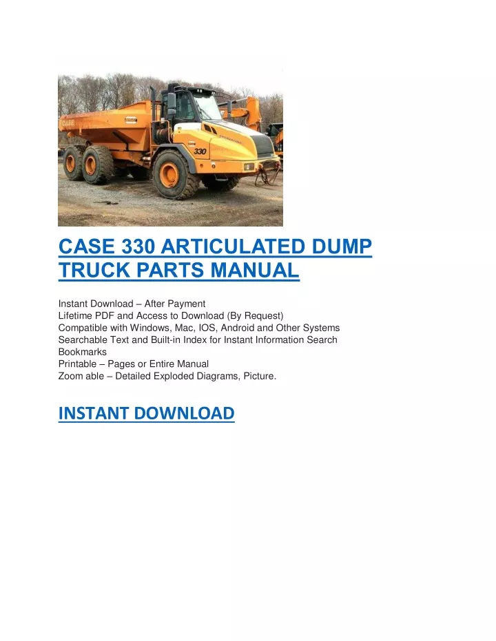 case 330 articulated dump truck parts manual