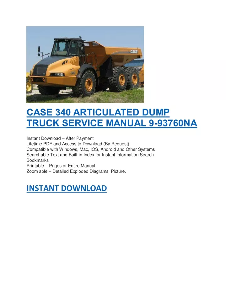 case 340 articulated dump truck service manual