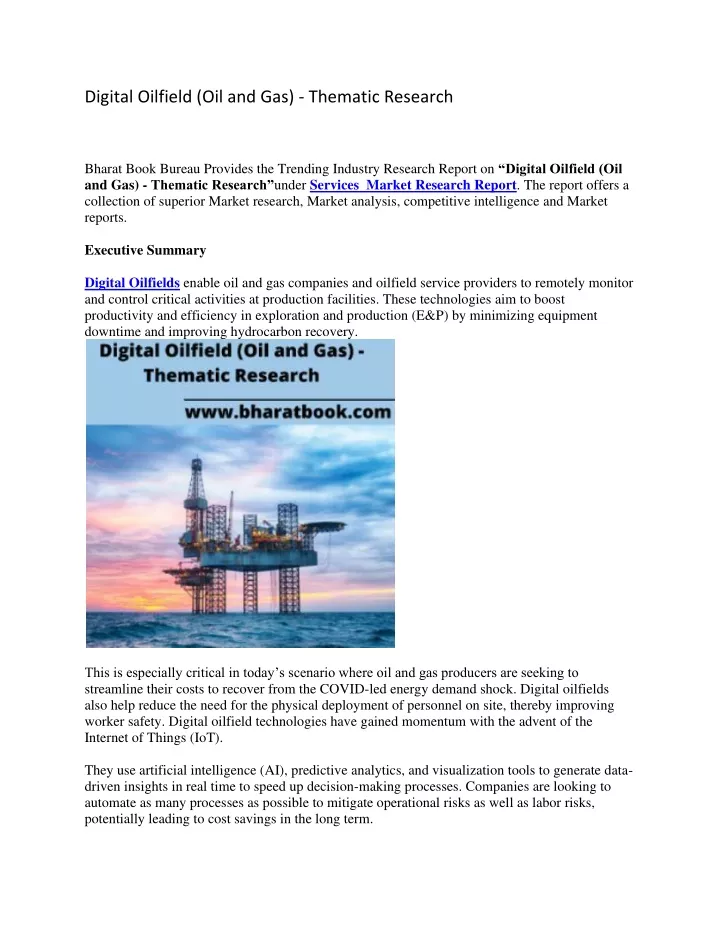 digital oilfield oil and gas thematic research