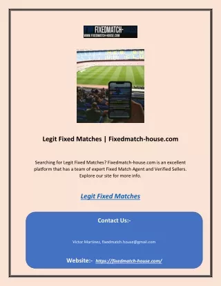 Legit Fixed Matches | Fixedmatch-house.com