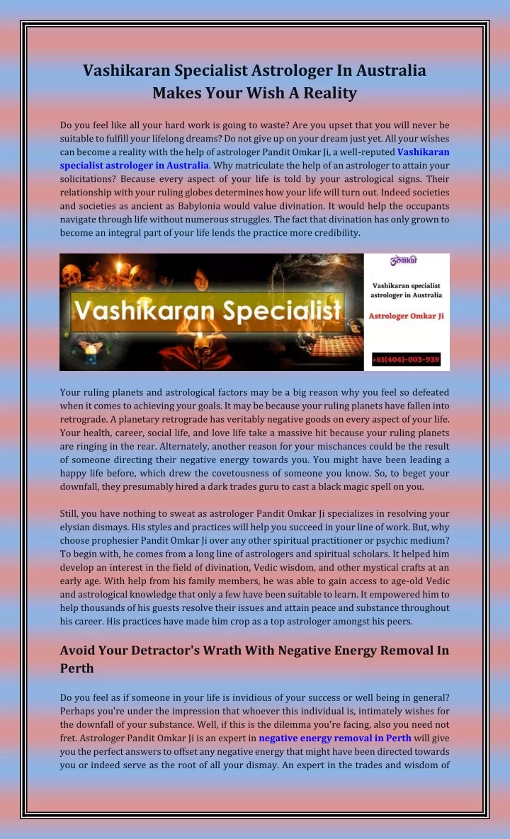 vashikaran specialist astrologer in australia