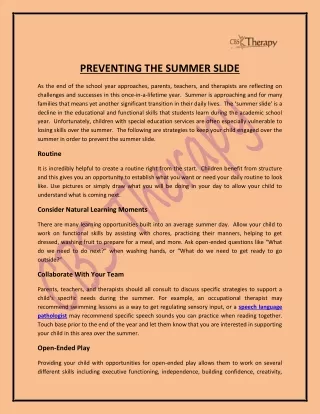 preventing the summer slide