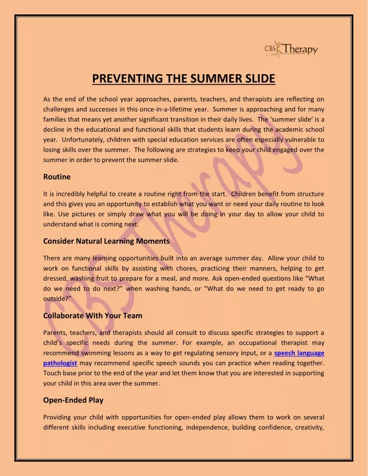 preventing the summer slide