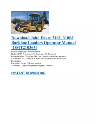 Download John Deere 310J, 310SJ Backhoe Loaders Operator Manual [OMT210365]