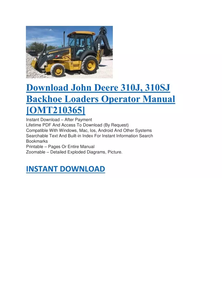 download john deere 310j 310sj backhoe loaders