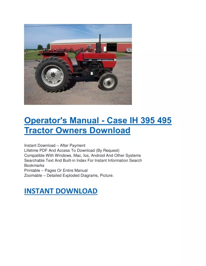 operator s manual case ih 395 495 tractor owners