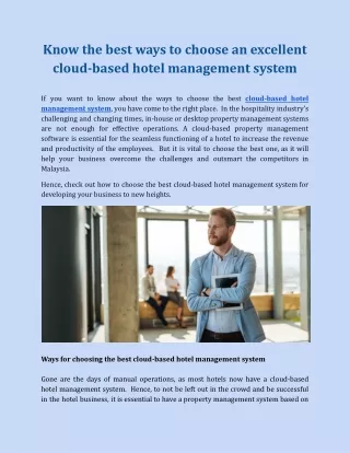 Know the best ways to choose an excellent cloud-based hotel management system