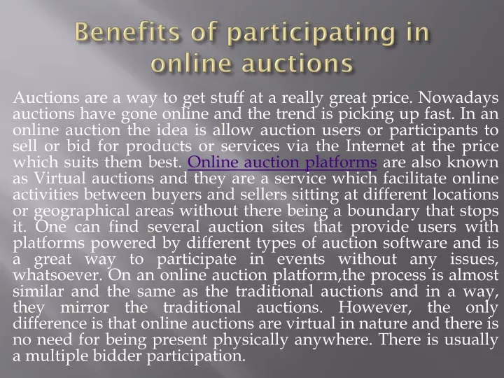 benefits of participating in online auctions