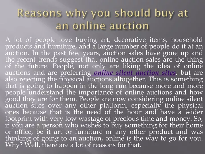 reasons why you should buy at an online auction