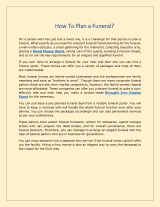 How To Plan a Funeral
