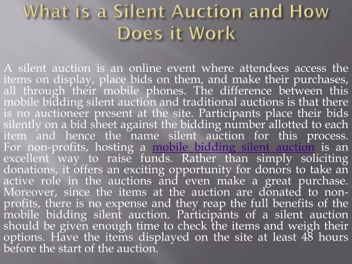 what is a silent auction and how does it work