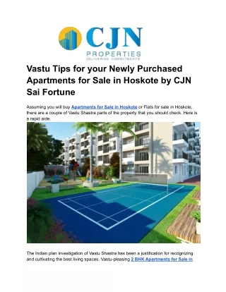 Vastu Tips for your Newly Purchased Apartments for Sale in Hoskote by CJN Sai Fortune