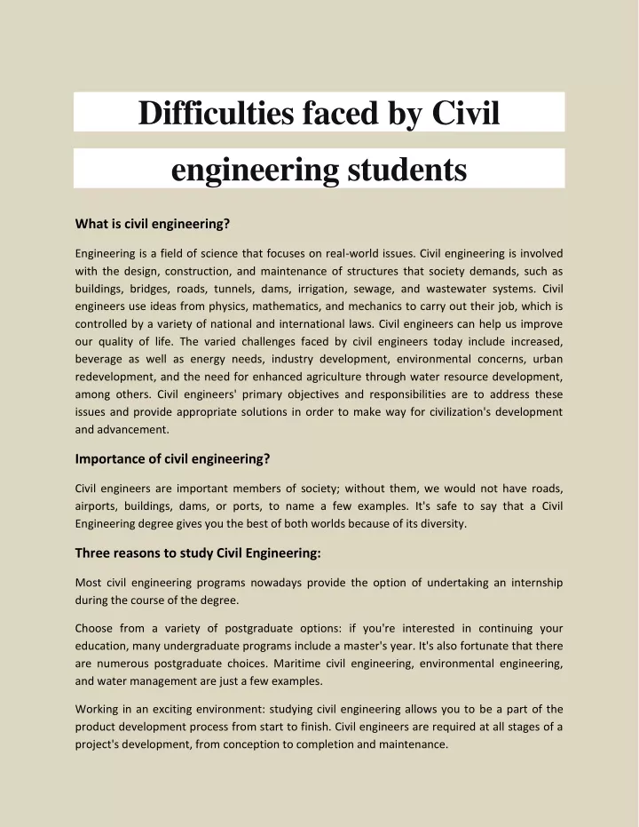 difficulties faced by civil engineering students