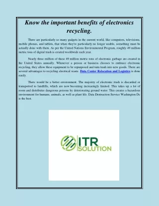 Know the important benefits of electronics recycling