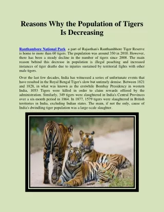 Reasons Why the Population of Tigers Is Decreasing